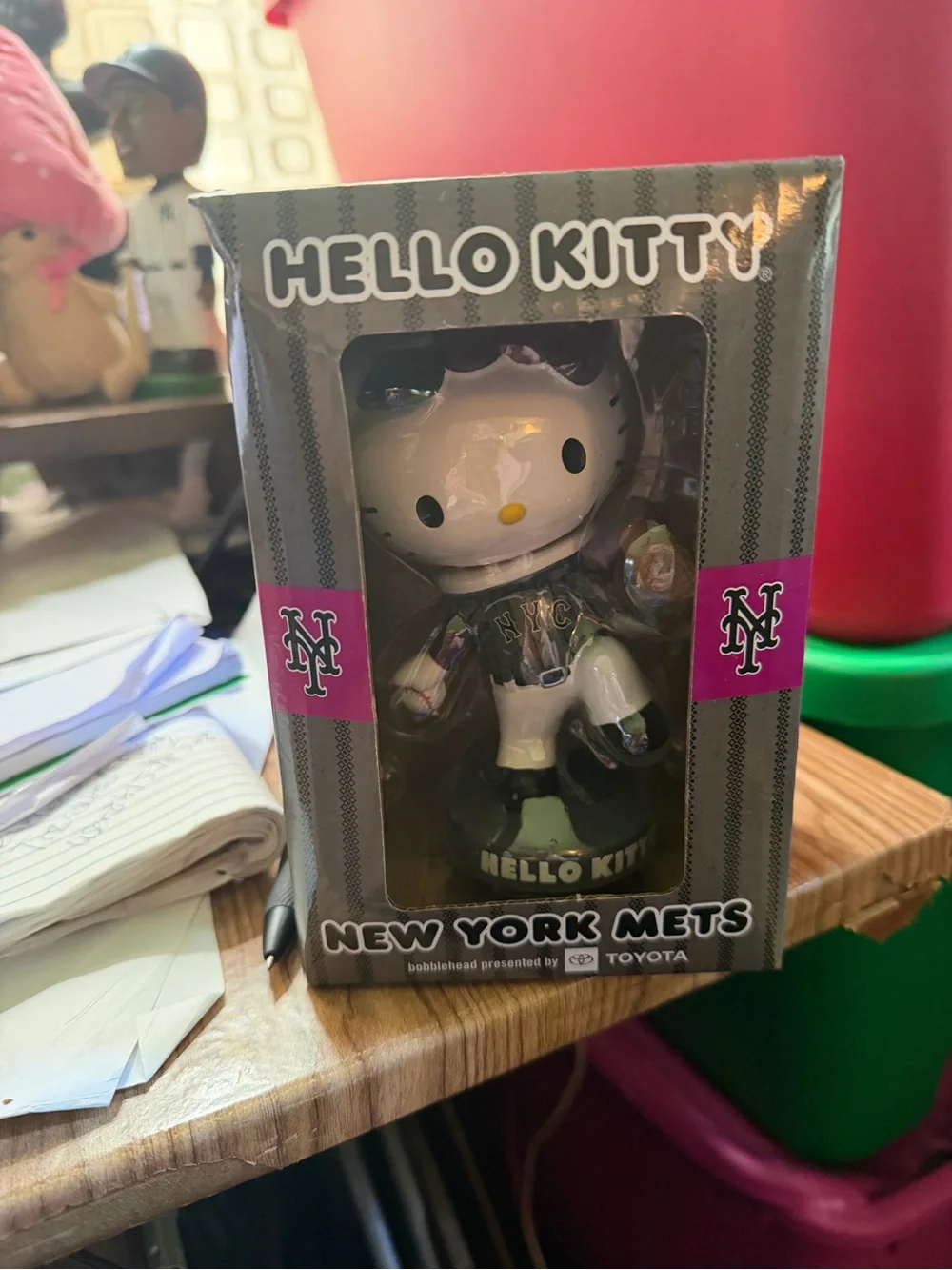 Hello Kitty New York Mets Figure - White, Black & Pink Accents